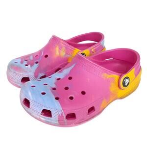 Crocs Clogs Juniors 1 Pink Tie Dye Swirl Water Shoes Summer Slip On Comfort